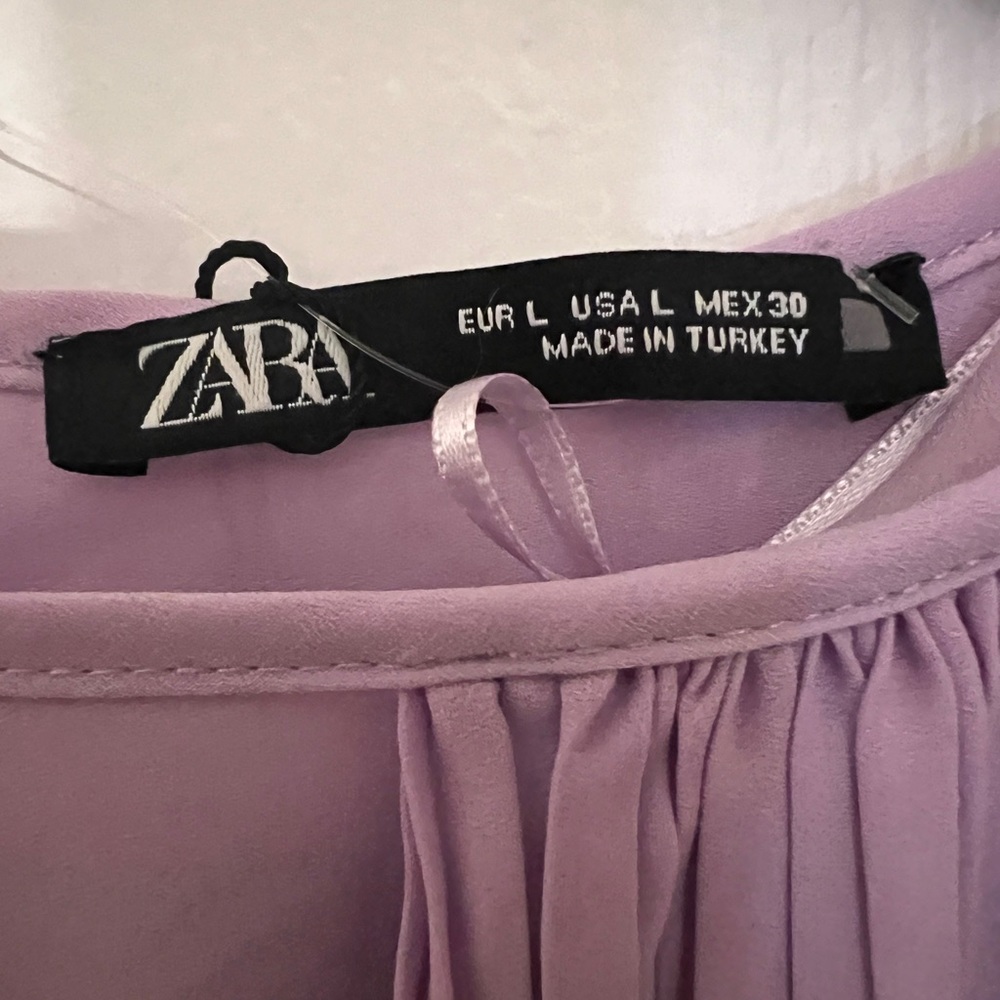 Zara Purple Pleated Bishop Sleeve Blouse - Picture 5 of 6